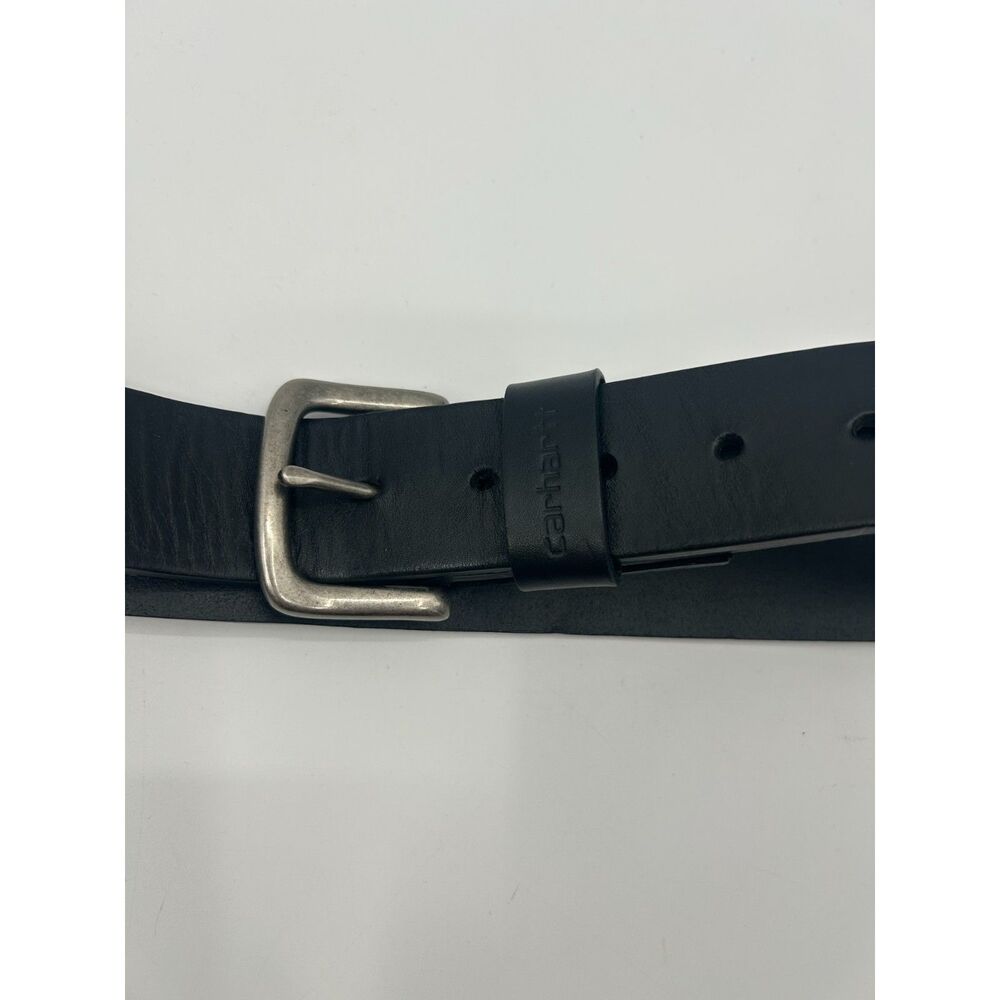 Men's Carhartt 38” Black Leather Belt W Logo Stitching Heavy Duty - Picture 4 of 6